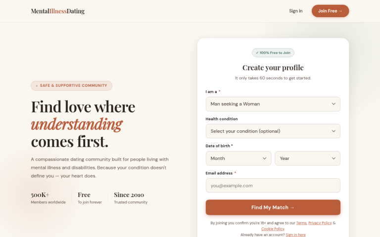 mentalillnessdating.com Reviews & Reviews Website Screenshot