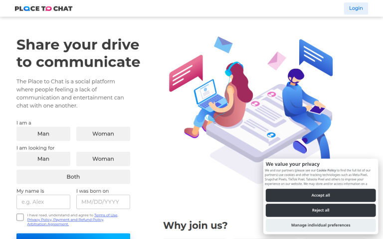 placetochat.com Reviews & Reviews Website Screenshot