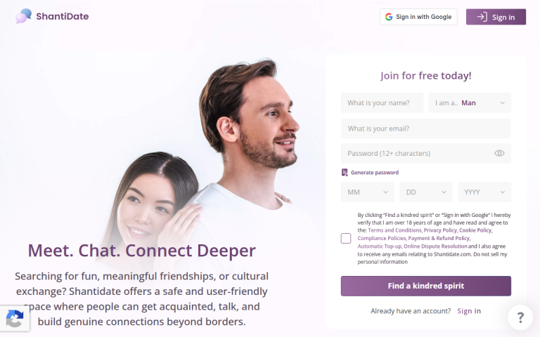 shantidate.com Reviews & Reviews Website Screenshot